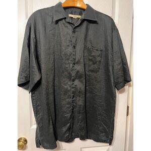 Syllables Mens 3XL Black 100% Linen‎ Short Sleeve Button Up Shirt Pocket Relaxed